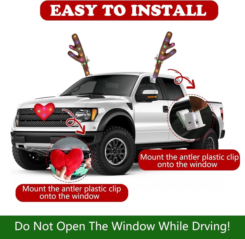 Hydencamm Christmas Reindeer Antlers for Cars with LED Lights, Window Sticker, Jingle Bells, Rudolph Nose - Car Decoration Kit - Image 3
